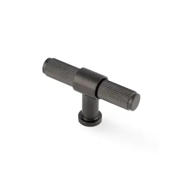 Click Here To Enlarge This Photo Of AW838R-80-DBZPVD - Alexander & Wilks Kingston Reeded T-Bar Cupboard Knob 80mm - Dark Bronze PVD