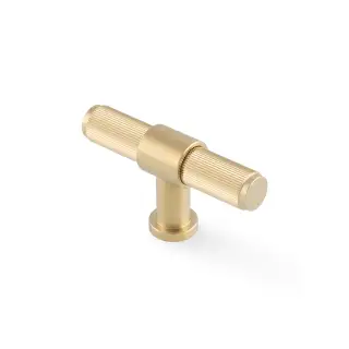 AW838R-80-SBPVD - Alexander & Wilks Kingston Reeded T-Bar Cupboard Knob 80mm - Satin Brass PVD
