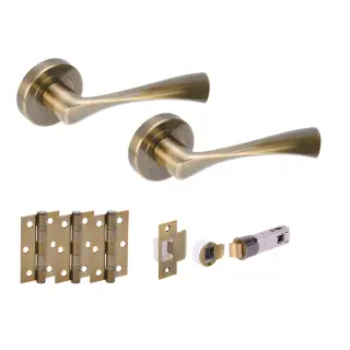 H2845ABR - Hunta 'Zena' Antique Bronze Passage Bullet Latch Doorpack with 3" Ball Bearing Hinges &lpar;57mm Backset&rpar;