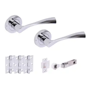 H2845PCP - Hunta 'Zena' Polished Chrome Passage Bullet Latch Doorpack with 3" Ball Bearing Hinges &lpar;57mm Backset&rpar;
