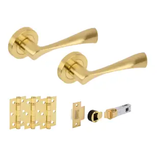 H2845SB - Hunta 'Zena' Satin Brass Passage Bullet Latch Doorpack with 3" Ball Bearing Hinges &lpar;57mm Backset&rpar;