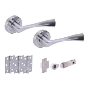 H2845SCP - Hunta 'Zena' Satin Chrome Passage Bullet Latch Doorpack with 3" Ball Bearing Hinges &lpar;57mm Backset&rpar;