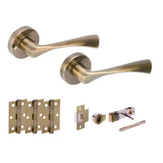H2846ABR - Hunta 'Zena' Antique Bronze Privacy Bullet Latch Doorpack with 3" Ball Bearing Hinges &lpar;57mm Backset&rpar;