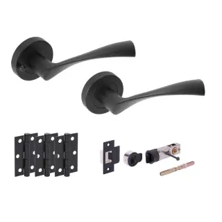 H2846BM - Hunta 'Zena' Matt Black Privacy Bullet Latch Doorpack with 3" Ball Bearing Hinges &lpar;57mm Backset&rpar;
