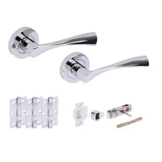 H2846PCP - Hunta 'Zena' Polished Chrome Privacy Bullet Latch Doorpack with 3" Ball Bearing Hinges &lpar;57mm Backset&rpar;