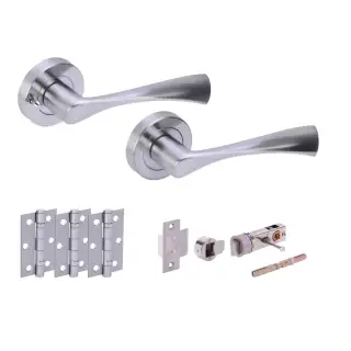 H2846SCP - Hunta 'Zena' Satin Chrome Privacy Bullet Latch Doorpack with 3" Ball Bearing Hinges &lpar;57mm Backset&rpar;