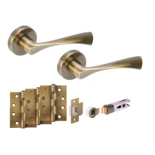 H2887ABR - Hunta 'Zena' Antique Bronze Passage Bullet Latch Doorpack with 4" Fire Door Ball Bearing Hinges &lpar;57mm Backset&rpar;