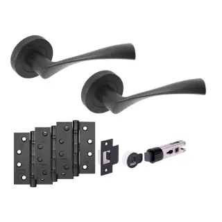H2887BM - Hunta 'Zena' Matt Black Passage Bullet Latch Doorpack with 4" Fire Door Ball Bearing Hinges &lpar;57mm Backset&rpar;