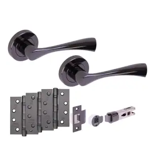 H2887BNL - Hunta 'Zena' Black Nickel Passage Bullet Latch Doorpack with 4" Fire Door Ball Bearing Hinges &lpar;57mm Backset&rpar;