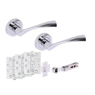 Click Here To Enlarge This Photo Of H2887PCP - Hunta 'Zena' Polished Chrome Passage Bullet Latch Doorpack with 4" Fire Door Ball Bearing Hinges &lpar;57mm Backset&rpar;