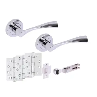 H2887PCP - Hunta 'Zena' Polished Chrome Passage Bullet Latch Doorpack with 4" Fire Door Ball Bearing Hinges &lpar;57mm Backset&rpar;