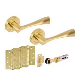 H2887SB - Hunta 'Zena' Satin Brass Passage Bullet Latch Doorpack with 4" Fire Door Ball Bearing Hinges &lpar;57mm Backset&rpar;