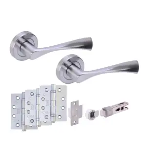 H2887SCP - Hunta 'Zena' Satin Chrome Passage Bullet Latch Doorpack with 4" Fire Door Ball Bearing Hinges &lpar;57mm Backset&rpar;
