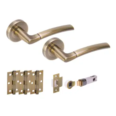 Click Here To Enlarge This Photo Of H2849ABR - Hunta 'Nemo' Antique Bronze Passage Bullet Latch Doorpack with 3" Ball Bearing Hinges &lpar;57mm Backset&rpar;