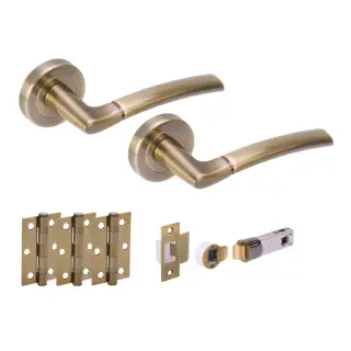 H2849ABR - Hunta 'Nemo' Antique Bronze Passage Bullet Latch Doorpack with 3" Ball Bearing Hinges &lpar;57mm Backset&rpar;
