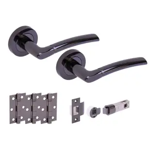 H2849BNL - Hunta 'Nemo' Black Nickel Passage Bullet Latch Doorpack with 3" Ball Bearing Hinges &lpar;57mm Backset&rpar;