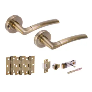 H2850ABR - Hunta 'Nemo' Antique Bronze Privacy Bullet Latch Doorpack with 3" Ball Bearing Hinges &lpar;57mm Backset&rpar;