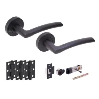 H2850BM - Hunta 'Nemo' Matt Black Privacy Bullet Latch Doorpack with 3" Ball Bearing Hinges &lpar;57mm Backset&rpar;