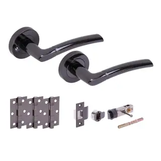 H2850BNL - Hunta 'Nemo' Black Nickel Privacy Bullet Latch Doorpack with 3" Ball Bearing Hinges &lpar;57mm Backset&rpar;