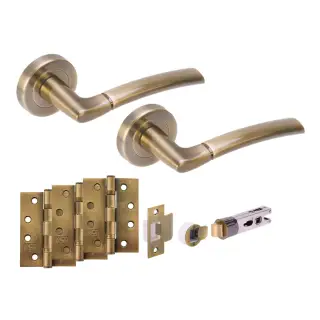 H2888ABR - Hunta 'Nemo' Antique Bronze Passage Bullet Latch Doorpack with 4" Fire Door Ball Bearing Hinges &lpar;57mm Backset&rpar;