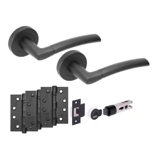 H2888BM - Hunta 'Nemo' Matt Black Passage Bullet Latch Doorpack with 4" Fire Door Ball Bearing Hinges &lpar;57mm Backset&rpar;