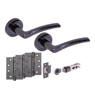 H2888BNL - Hunta 'Nemo' Black Nickel Passage Bullet Latch Doorpack with 4" Fire Door Ball Bearing Hinges &lpar;57mm Backset&rpar;