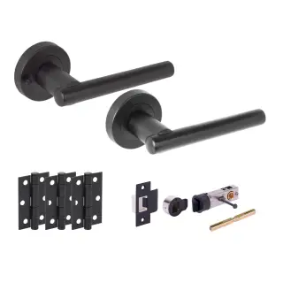 H2890BM - Hunta 'Solus' Matt Black Privacy Bullet Latch Doorpack with 3" Ball Bearing Hinges &lpar;57mm Backset&rpar;