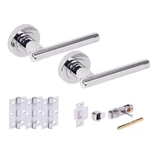 H2890PCP - Hunta 'Solus' Polished Chrome Privacy Bullet Latch Doorpack with 3" Ball Bearing Hinges &lpar;57mm Backset&rpar;