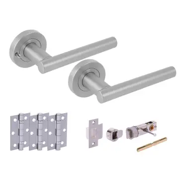 Click Here To Enlarge This Photo Of H2890SCP - Hunta 'Solus' Satin Chrome Privacy Bullet Latch Doorpack with 3" Ball Bearing Hinges &lpar;57mm Backset&rpar;