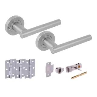 H2890SCP - Hunta 'Solus' Satin Chrome Privacy Bullet Latch Doorpack with 3" Ball Bearing Hinges &lpar;57mm Backset&rpar;