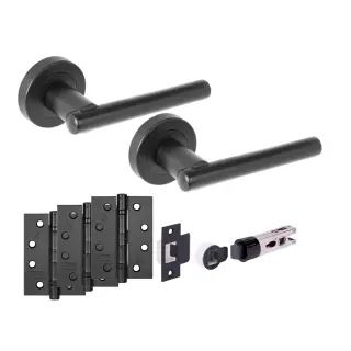 H2891BM - Hunta 'Solus' Matt Black Passage Bullet Latch Doorpack with 4" Fire Door Ball Bearing Hinges &lpar;57mm Backset&rpar;