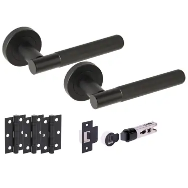 Click Here To Enlarge This Photo Of H2895BM - Hunta 'Vida' Linear Matt Black Passage Bullet Latch Doorpack with 3" Ball Bearing Hinges &lpar;57mm Backset&rpar;