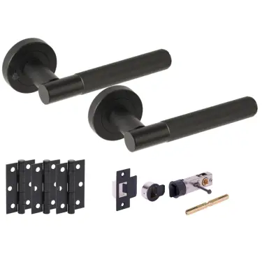 Click Here To Enlarge This Photo Of H2896BM - Hunta 'Vida' Linear Matt Black Privacy Bullet Latch Doorpack with 3" Ball Bearing Hinges &lpar;57mm Backset&rpar;
