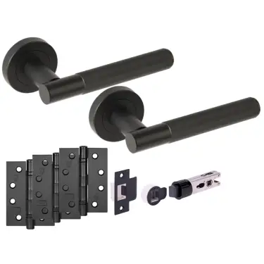 Click Here To Enlarge This Photo Of H2897BM - Hunta 'Vida' Linear Matt Black Passage Bullet Latch Doorpack with 4" Fire Door Ball Bearing Hinges &lpar;57mm Backset&rpar;