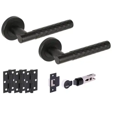 Click Here To Enlarge This Photo Of H2881BM - Hunta 'Roca' Diamond Cut Matt Black Passage Bullet Latch Doorpack with 3" Ball Bearing Hinges &lpar;57mm Backset&rpar;
