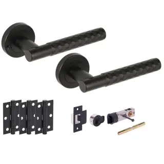 H2882BM - Hunta 'Roca' Diamond Cut Matt Black Privacy Bullet Latch Doorpack with 3" Ball Bearing Hinges &lpar;57mm Backset&rpar;