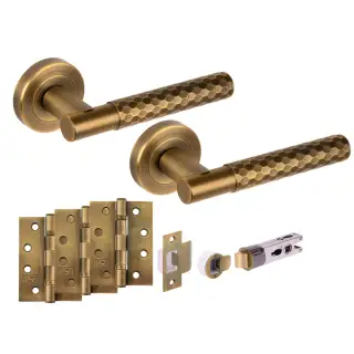 H2883MBR - Hunta 'Roca' Diamond Cut Matt Bronze Passage Bullet Latch Doorpack with 4" Fire Door Ball Bearing Hinges &lpar;57mm Backset&rpar;