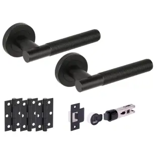 H2884BM - Hunta 'Halo' Matt Black Passage Bullet Latch Doorpack with 3" Ball Bearing Hinges &lpar;57mm Backset&rpar;