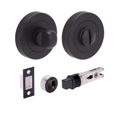 Click Here To Enlarge This Photo Of H2954BM - Hunta Matt Black Bathroom Turn & Release Bullet Deadbolt Doorpack &lpar;57mm Backset&rpar;