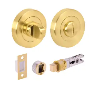 H2954SB - Hunta Satin Brass Bathroom Turn & Release Bullet Deadbolt Doorpack &lpar;57mm Backset&rpar;