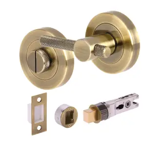 H2957ABR - Hunta Antique Bronze Knurled Bar Bathroom Turn & Release Bullet Deadbolt Doorpack &lpar;57mm Backset&rpar;