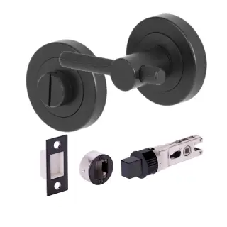 H2959BM - Hunta Matt Black Linear Bar Bathroom Turn & Release Bullet Deadbolt Doorpack &lpar;57mm Backset&rpar;