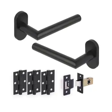 Click Here To Enlarge This Photo Of H2931BM - Hunta Matt Black Urban Essen Lever Door Handle Set for Narrow Stile Doors with 3" Ball Bearing Hinges &lpar;35mm Backset&rpar;