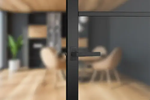 Click Here To Enlarge This Photo Of H2933BM - Hunta Matt Black Urban Vecta Square Lever Door Handle Set for Narrow Stile Doors with 3" Ball Bearing Hinges &lpar;35mm Backset&rpar;