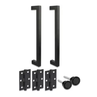 H2997BM - Hunta Matt Black Squared 300mm x 20mm Back to Back Squared Pull Handle Mag Pack with 3" Ball Bearing Hinges