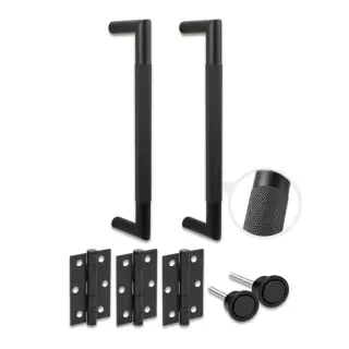 H2998BM - Hunta Matt Black Mitred 300mm x 19mm Back to Back Knurled Pull Handle Mag Pack with 3" Ball Bearing Hinges