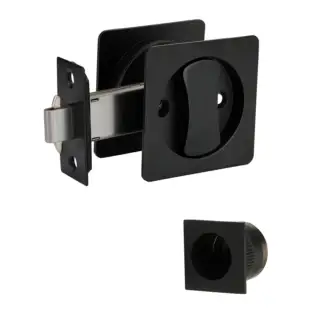 H1512BM - Hunta Matt Black Square Sliding Privacy Door Lock Kit c&sol;w Flush Pulls and Hook Lock