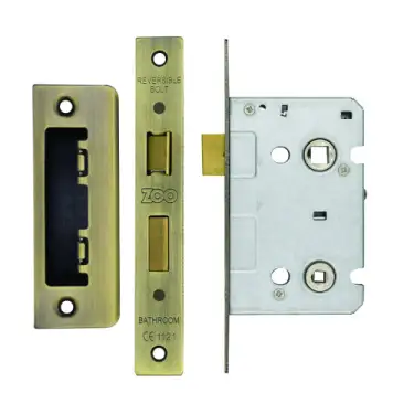 Click Here To Enlarge This Photo Of ZBC64AB Zoo Hardware Contract Residential Bathroom Lock 64mm &lpar;45mm Backset&rpar; Antique Brass