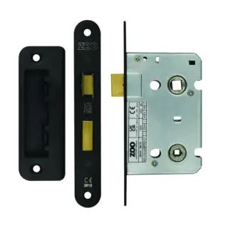 ZBC64RPCB Zoo Hardware Contract Residential Bathroom Lock 64mm &lpar;45mm Backset&rpar; Radius Forends Powder Coated Black