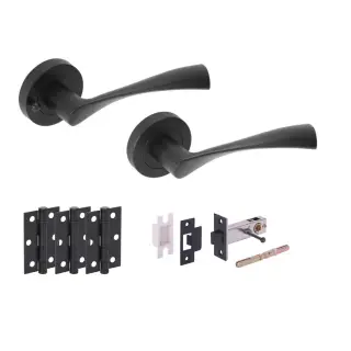H2844BM - Hunta 'Zena' Matt Black Privacy Premium Latch Doorpack with 3" Ball Bearing Hinges &lpar;57mm Backset&rpar;